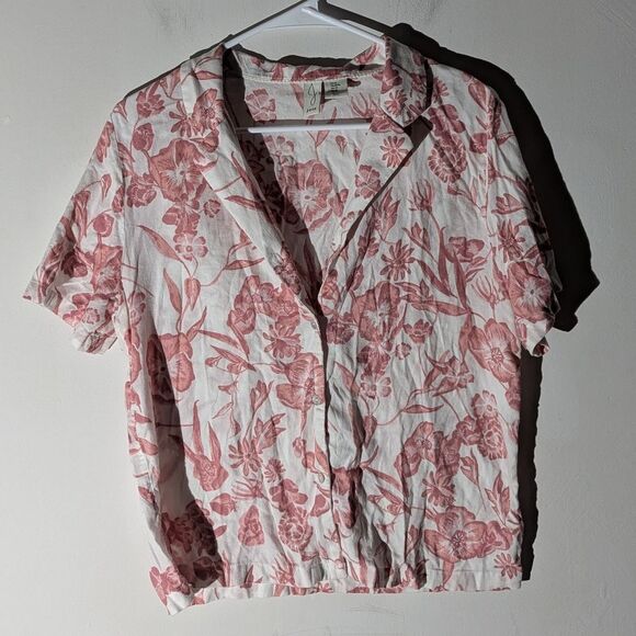 Joie Pink Floral Cotton Button Up Shirt Cottagecore Spring Women's Size Medium - Picture 1 of 6